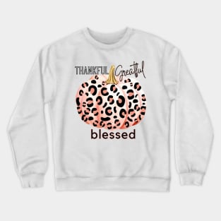 Blush Pink Pumpkin with Leopard Print Thankful Greatful Blessed Crewneck Sweatshirt